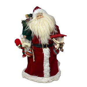 Large 18” Santa Claus Carrying Toys Ornaments Presents Sack Molded Face Hands